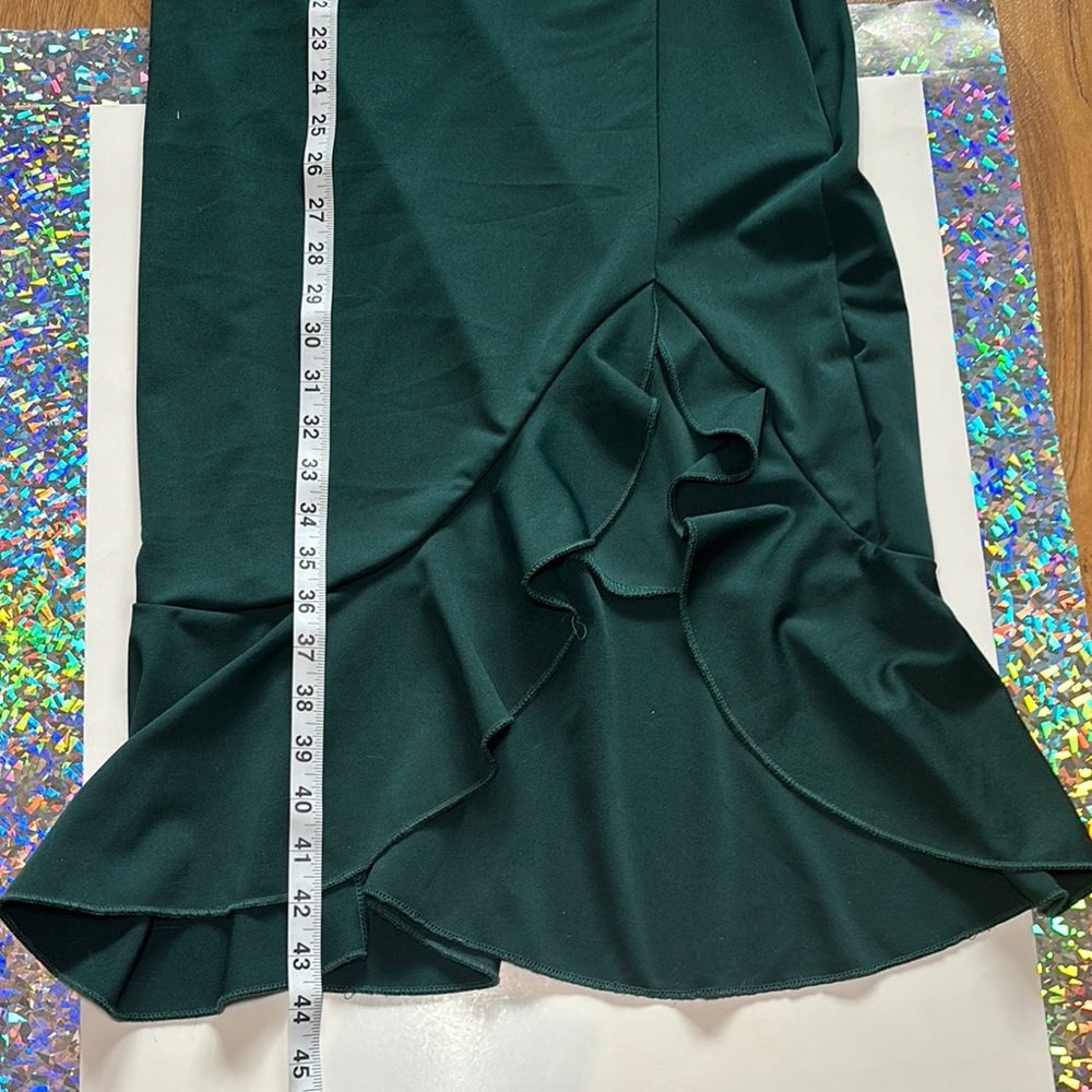 NWT-Green Asymmetrical Ruffled One-Shoulder Cocktail Dress - Picture 11 of 12